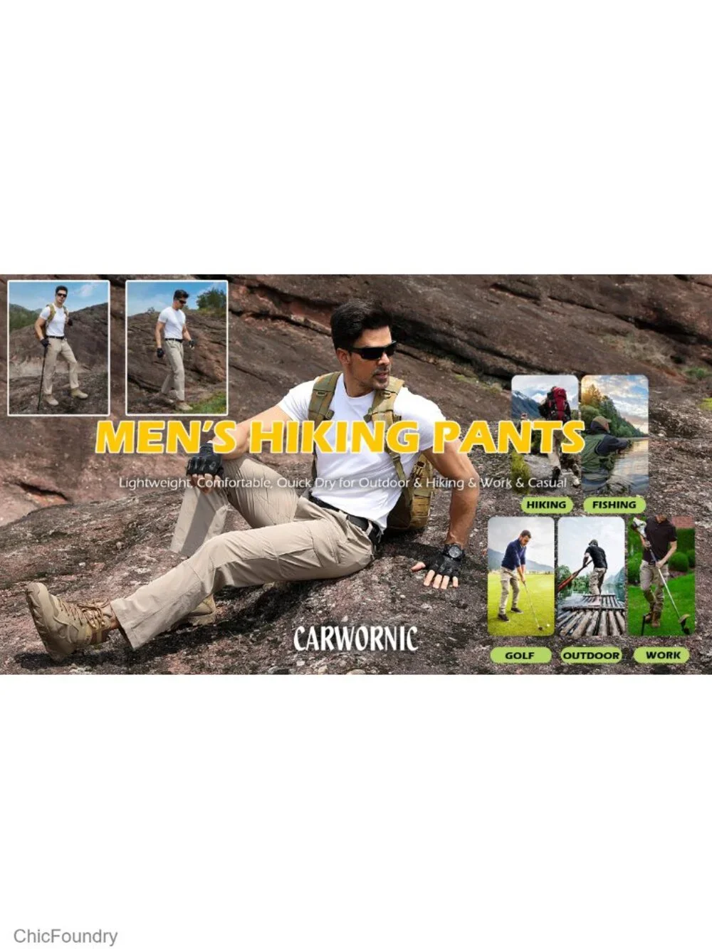 Men's Quick Dry Hiking Cargo Pants Water-Resistant Flex Lightweight Nylon